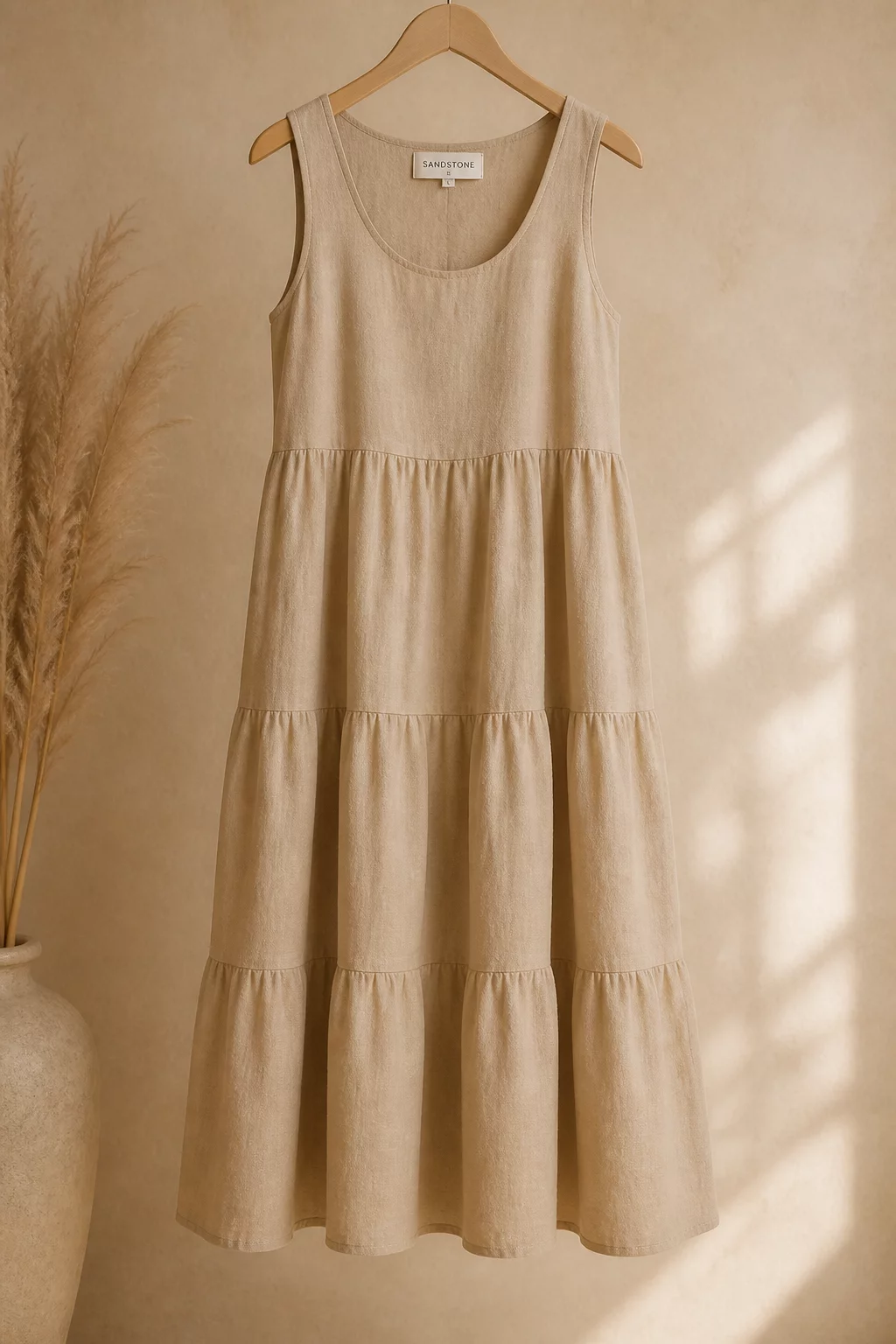 Sandstone Tiered Linen Dress