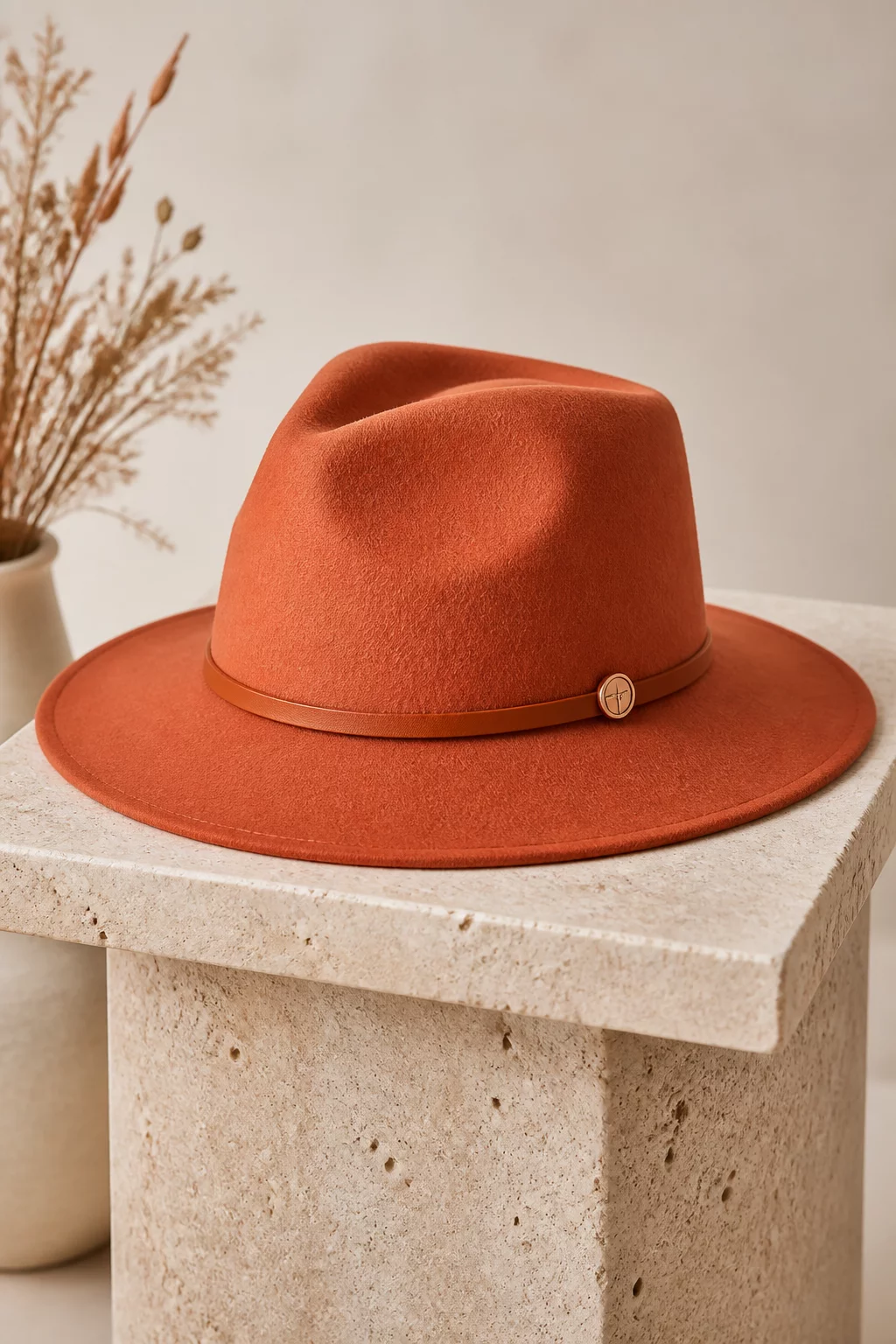 Terracotta Wide-Brim Wool Hat